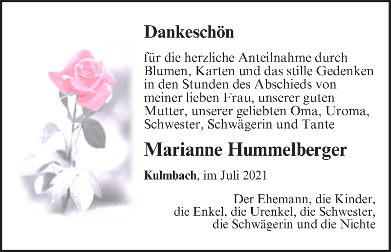  Traueranzeige für Marianne Hummelberger vom 10.07.2021 aus MGO