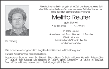 Anzeige von Melitta Reuter von MGO