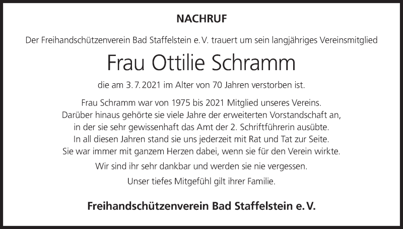  Traueranzeige für Ottilie Schramm vom 08.07.2021 aus MGO
