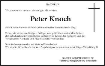 Anzeige von Peter Knoch von MGO