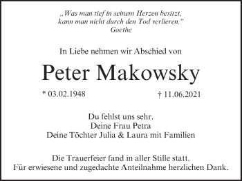 Anzeige von Peter Makowsky von MGO