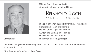 Anzeige von Reinhold Koch von MGO