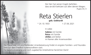 Anzeige von Reta Stierlen von MGO