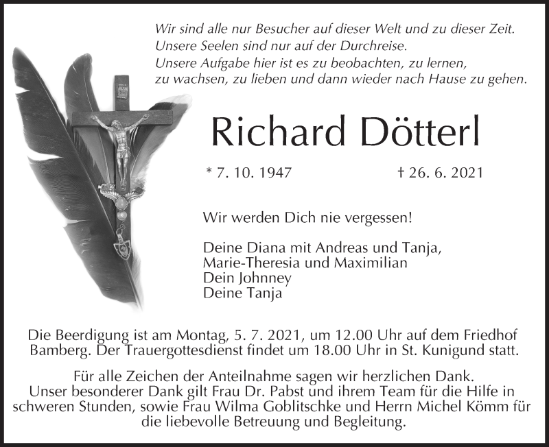  Traueranzeige für Richard Dötterl vom 03.07.2021 aus MGO