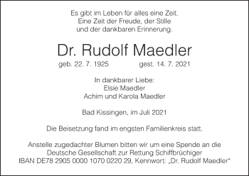 Anzeige von Rudolf Maedler von MGO