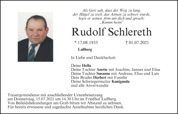 Anzeige von Rudolf Schlereth von MGO