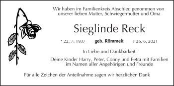 Anzeige von Sieglinde Reck von MGO