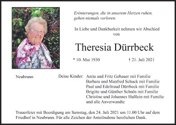Anzeige von Theresia Dürrbeck von MGO