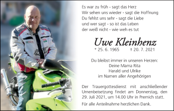 Anzeige von Uwe Kleinhenz von MGO