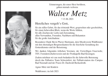 Anzeige von Walter Metz von MGO