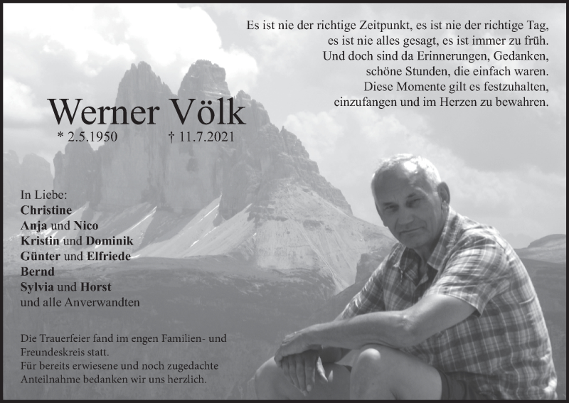  Traueranzeige für Werner Völk vom 24.07.2021 aus MGO