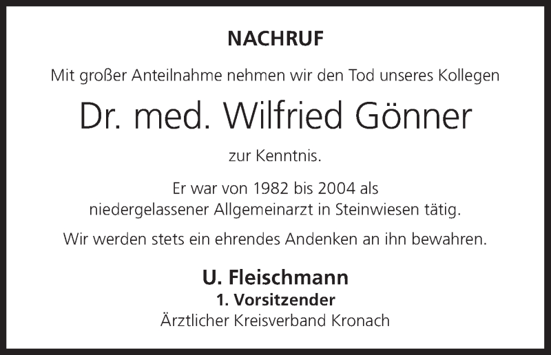  Traueranzeige für Wilfried Gönner vom 10.07.2021 aus MGO