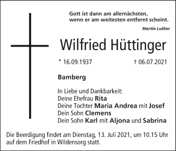 Anzeige von Wilfried Hüttinger von MGO