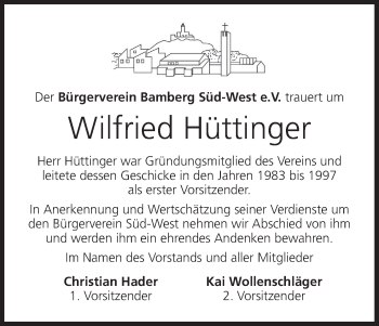 Anzeige von Wilfried Hüttinger von MGO