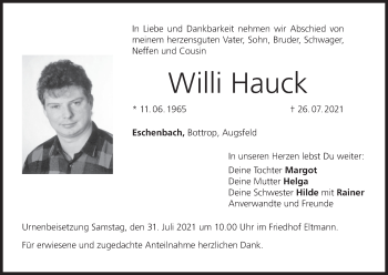 Anzeige von Willi Hauck von MGO