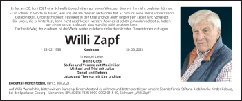 Anzeige von Willi Zapf von MGO