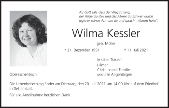 Anzeige von Wilma Kessler von MGO
