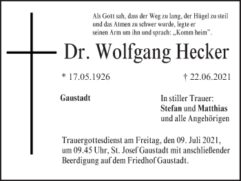 Anzeige von Wolfgang Hecker von MGO
