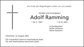 Anzeige von Adolf Ramming von MGO
