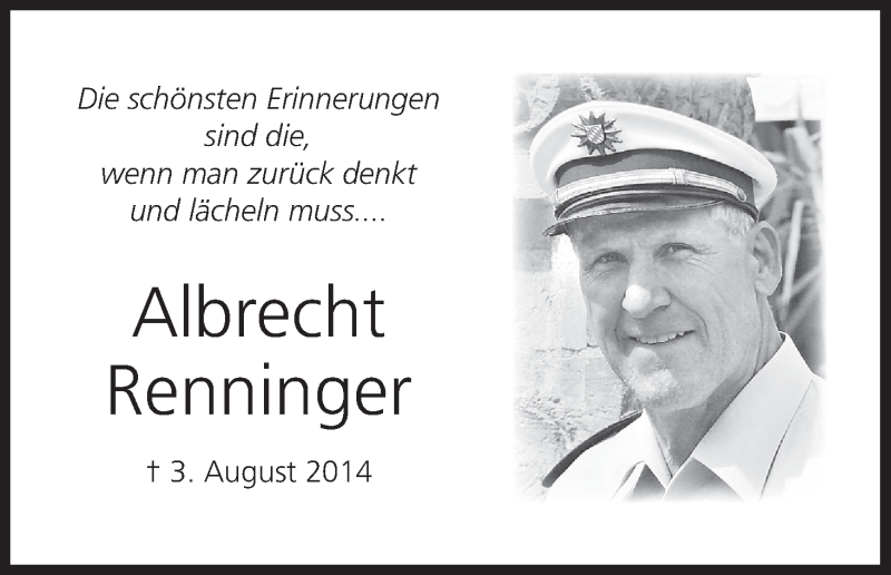  Traueranzeige für Albrecht Renninger vom 03.08.2021 aus MGO