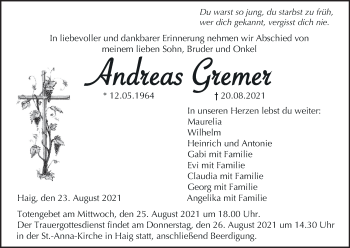 Anzeige von Andreas Gremer von MGO