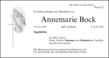 Anzeige von Annemarie Bock von MGO