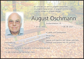 Anzeige von August Oschmann von MGO