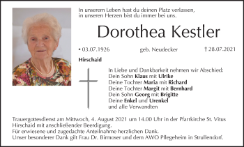 Anzeige von Dorothea Kestler von MGO
