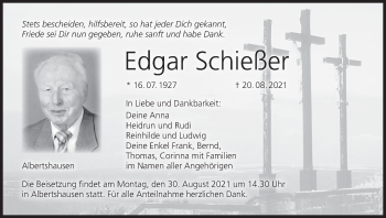 Anzeige von Edgar Schießer von MGO