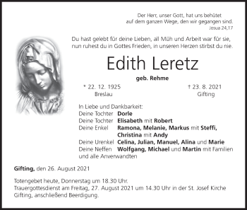 Anzeige von Edith Leretz von MGO