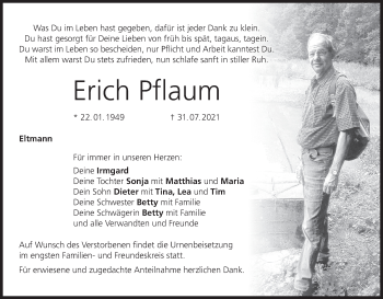 Anzeige von Erich Pflaum von MGO