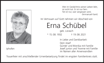 Anzeige von Erna Schübel von MGO