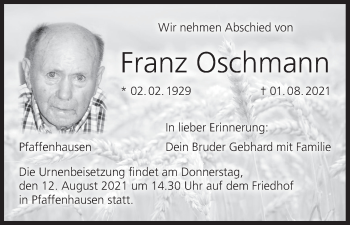 Anzeige von Franz Oschmann von MGO