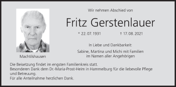 Anzeige von Fritz Gerstenlauer von MGO