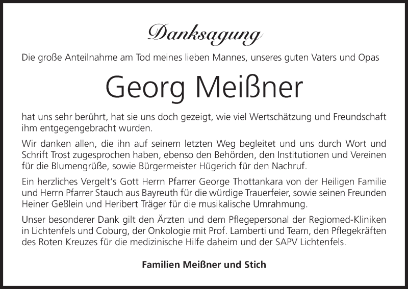  Traueranzeige für Georg Meißner vom 07.08.2021 aus MGO