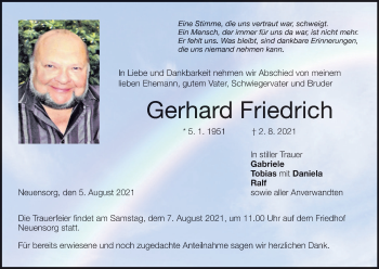 Anzeige von Gerhard Friedrich von MGO