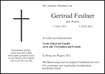 Anzeige von Gertrud Feulner von MGO