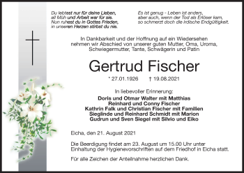 Anzeige von Gertrud Fischer von MGO