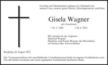 Anzeige von Gisela Wagner von MGO