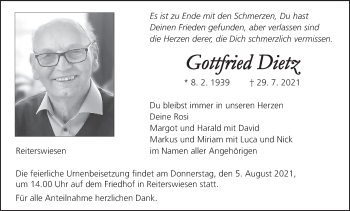 Anzeige von Gottfried Dietz von MGO