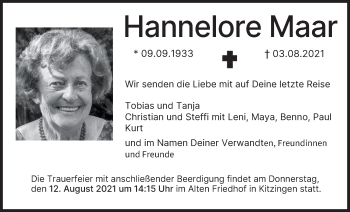 Anzeige von Hannelore Maar von MGO