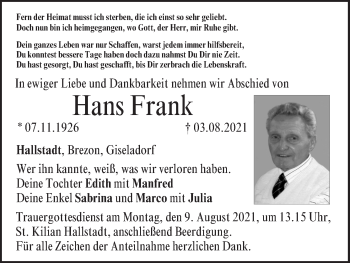 Anzeige von Hans Frank von MGO