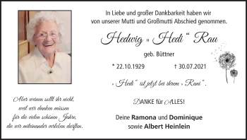 Anzeige von Hedwig Rau von MGO