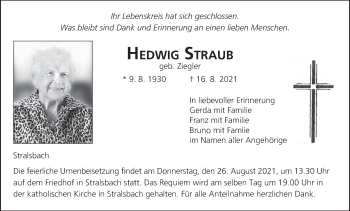 Anzeige von Hedwig Straub von MGO