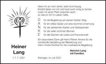 Anzeige von Heiner Lang von MGO