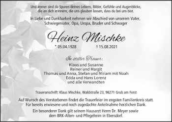 Anzeige von Heinz Mischke von MGO