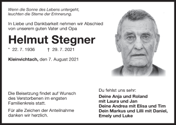 Anzeige von Helmut Stegner von MGO