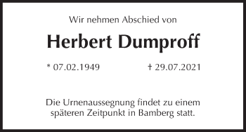 Anzeige von Herbert Dumproff von MGO
