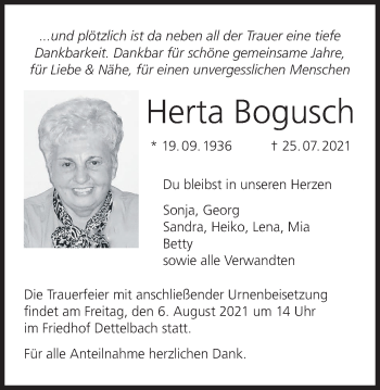 Anzeige von Herta Bogusch von MGO