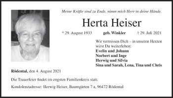 Anzeige von Herta Heiser von MGO